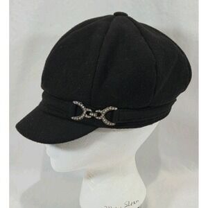 Y2K Angela & William Black Newsboy Cap Baker Boy Gatsby Elastic OS Wool Blend